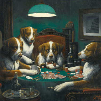 "Cassius Marcellus Coolidge's 'Poker Game' - Premium Hand-Painted Oil Reproduction of Dogs Playing Poker (1933 Saratoga Whiskey Edition)"