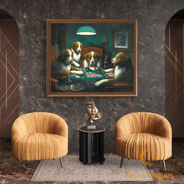 "Cassius Marcellus Coolidge's 'Poker Game' - Premium Hand-Painted Oil Reproduction of Dogs Playing Poker (1933 Saratoga Whiskey Edition)"