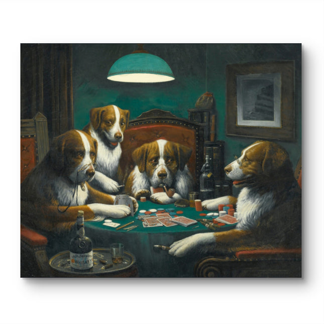 "Cassius Marcellus Coolidge's 'Poker Game' - Premium Hand-Painted Oil Reproduction of Dogs Playing Poker (1933 Saratoga Whiskey Edition)"