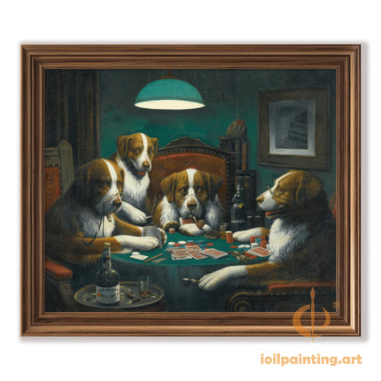 "Cassius Marcellus Coolidge's 'Poker Game' - Premium Hand-Painted Oil Reproduction of Dogs Playing Poker (1933 Saratoga Whiskey Edition)"
