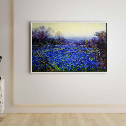 "Texas Bluebonnet Field Oil Painting - Handmade Impressionist Landscape Art - Vibrant Wildflower Wall Decor"