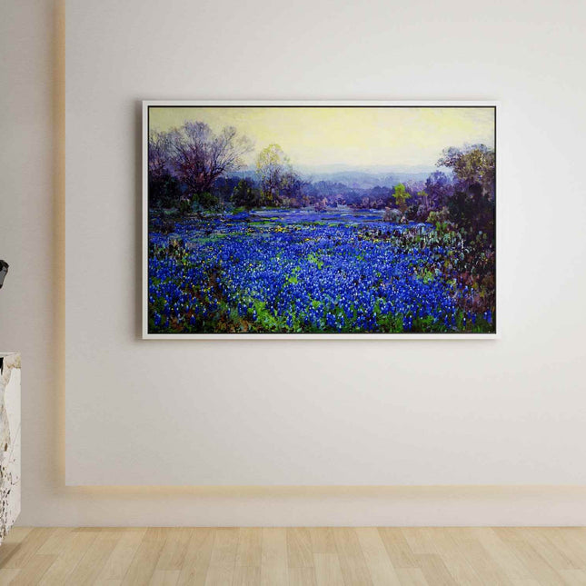 "Texas Bluebonnet Field Oil Painting - Handmade Impressionist Landscape Art - Vibrant Wildflower Wall Decor"