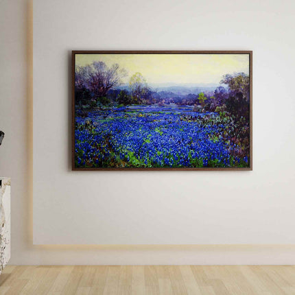 "Texas Bluebonnet Field Oil Painting - Handmade Impressionist Landscape Art - Vibrant Wildflower Wall Decor"