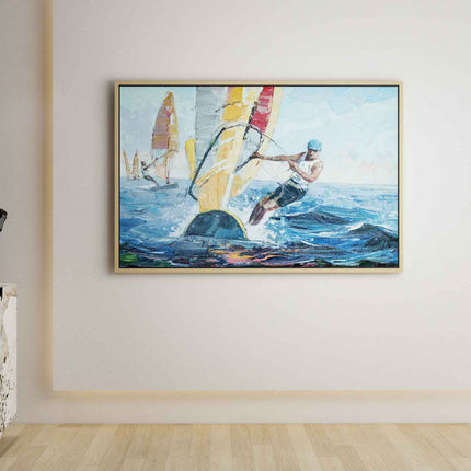 "Dynamic Windsurfing Oil Painting - Vibrant Nautical Sports Art - Handmade Ocean Adventure Wall Decor"