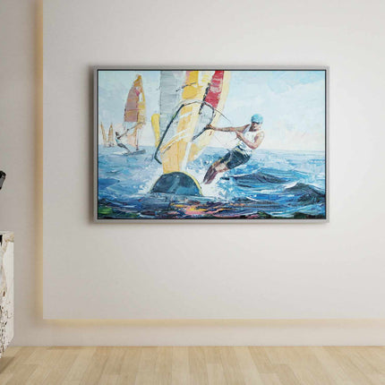 "Dynamic Windsurfing Oil Painting - Vibrant Nautical Sports Art - Handmade Ocean Adventure Wall Decor"