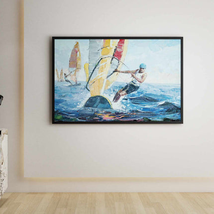 "Dynamic Windsurfing Oil Painting - Vibrant Nautical Sports Art - Handmade Ocean Adventure Wall Decor"