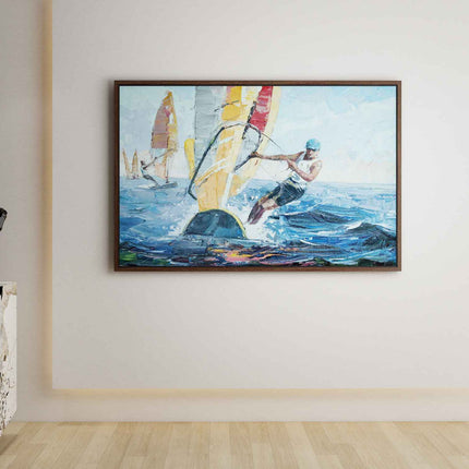 "Dynamic Windsurfing Oil Painting - Vibrant Nautical Sports Art - Handmade Ocean Adventure Wall Decor"