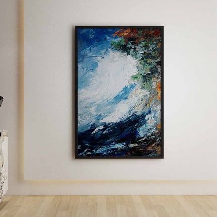 "Dramatic Ocean Wave Abstract Oil Painting - Bold Blue & White Seascape Art - Modern Coastal Wall Decor"