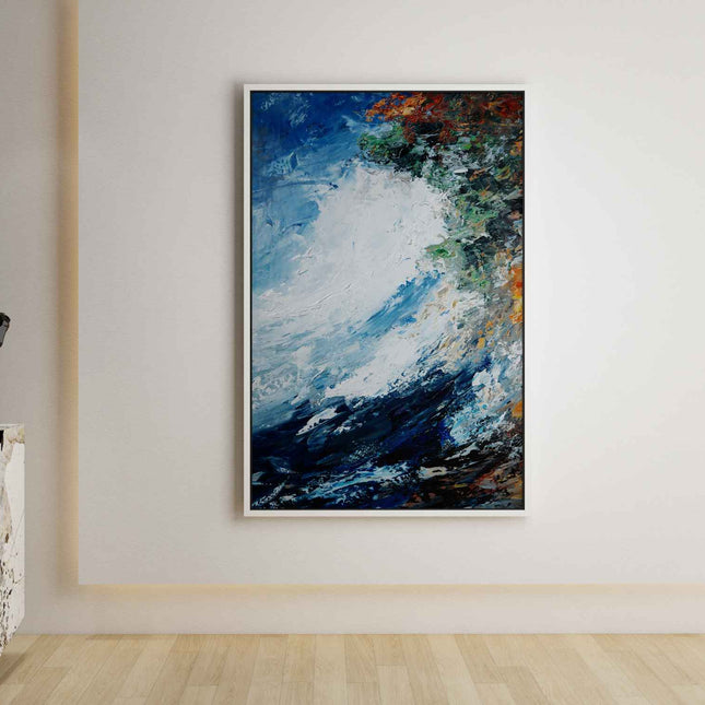 "Dramatic Ocean Wave Abstract Oil Painting - Bold Blue & White Seascape Art - Modern Coastal Wall Decor"
