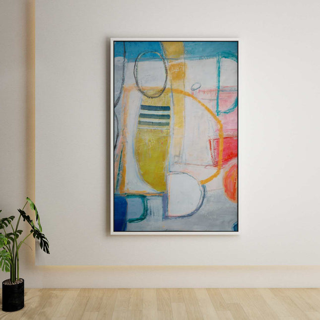"Modern Geometric Abstract Oil Painting - Bold Colorful Shapes - Contemporary Wall Art for Living Room & Office"