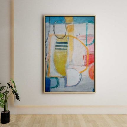 "Modern Geometric Abstract Oil Painting - Bold Colorful Shapes - Contemporary Wall Art for Living Room & Office"