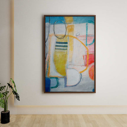 "Modern Geometric Abstract Oil Painting - Bold Colorful Shapes - Contemporary Wall Art for Living Room & Office"