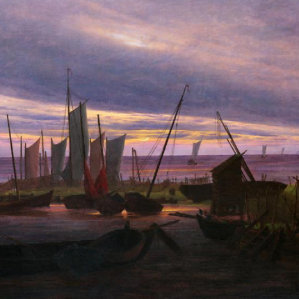 "Caspar David Friedrich's 'Harbor Serenity at Sunset' - Hand-Painted Romantic Oil Painting Reproduction"