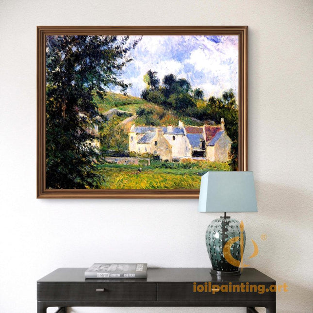 "Camille Pissarro's 'Charming Village in Bloom' - Hand-Painted Impressionist Oil Painting Reproduction"
