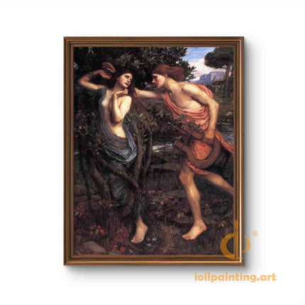 "John William Waterhouse's 'Mythological Encounter with Harpist' - Hand-Painted Oil Painting Reproduction"