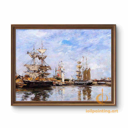 "Eugène Boudin's 'Harbor Serenity with Sailboats' - Hand-Painted Oil Painting Reproduction"