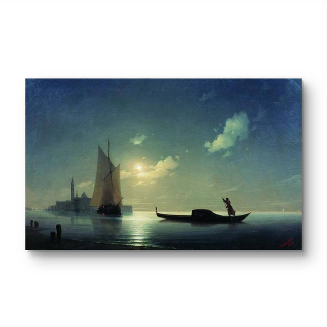 "Ivan Aivazovsky's 'Moonlit Harbor with Sailboats' - Hand-Painted Oil Painting Reproduction"