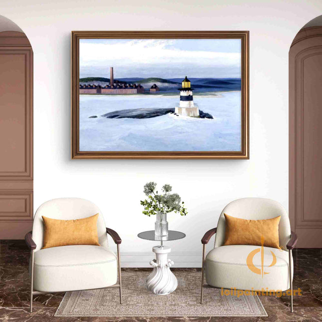 "Edward Hopper's 'Solitary Lighthouse in Winter' - Hand-Painted Oil Painting Reproduction"