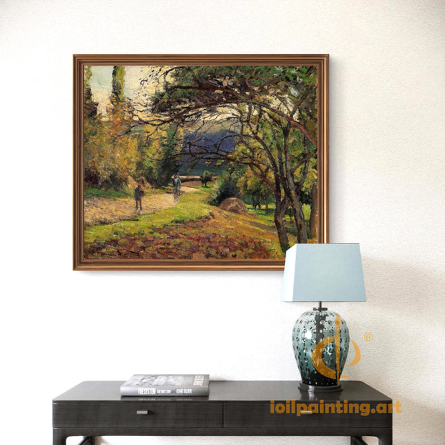 "Camille Pissarro's 'Autumn Pathway with Equestrian Rider' - Hand-Painted Oil Painting Reproduction"