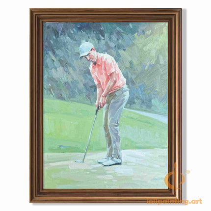 "Elegant Golfer in Motion - Premium Hand-Painted Oil Reproduction on Canvas"