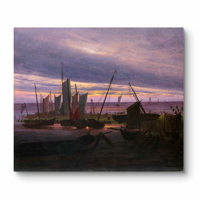 "Caspar David Friedrich's 'Harbor Serenity at Sunset' - Hand-Painted Romantic Oil Painting Reproduction"