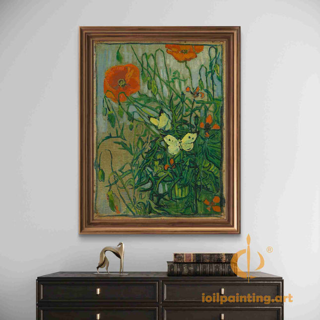 "Vincent van Gogh's 'Poppies and Butterflies' - Premium Hand-Painted Oil Reproduction on Canvas"