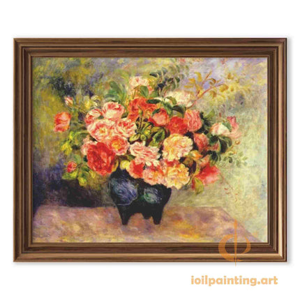 "Pierre-Auguste Renoir's 'Roses in a Vase' - Premium Hand-Painted Oil Painting Reproduction"