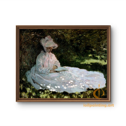 "Claude Monet's 'Lady Reading in Sunlit Garden' - Hand-Painted Oil Painting Reproduction"