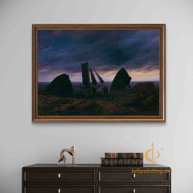 "Caspar David Friedrich's 'Mystic Voyage at Twilight' - Hand-Painted Romantic Oil Painting Reproduction"