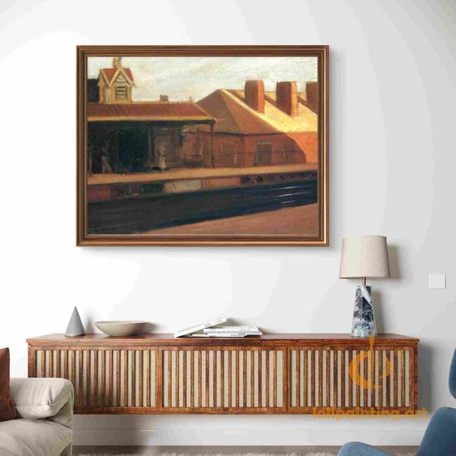 "Edward Hopper's 'Lonely Train Station at Dusk' - Hand-Painted Oil Painting Reproduction"