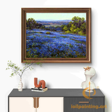 "Julian Onderdonk's 'Blue Flower Field at Dusk' Oil Painting Reproduction on Canvas"