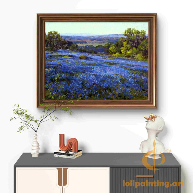 "Julian Onderdonk's 'Blue Flower Field at Dusk' Oil Painting Reproduction on Canvas"