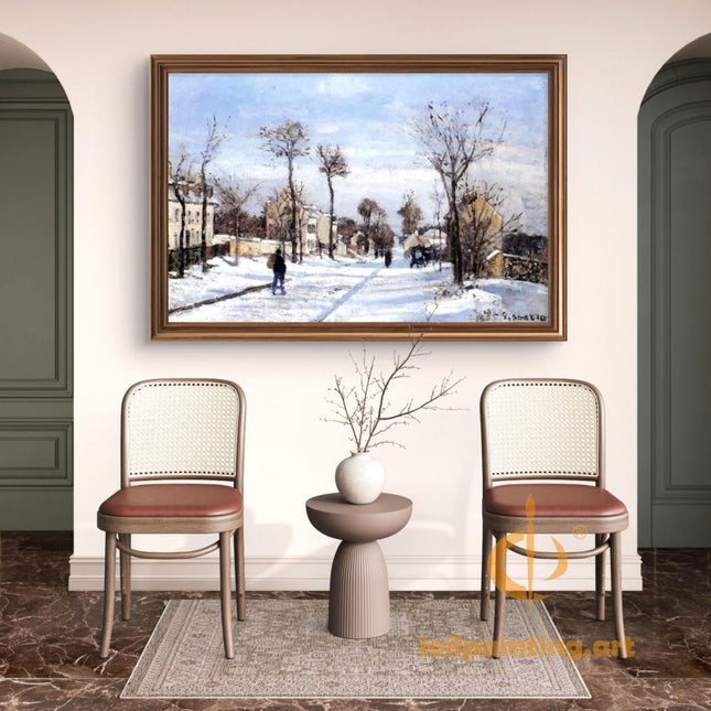 "Camille Pissarro's 'Winter Village Path' - Hand-Painted Oil Painting Reproduction"