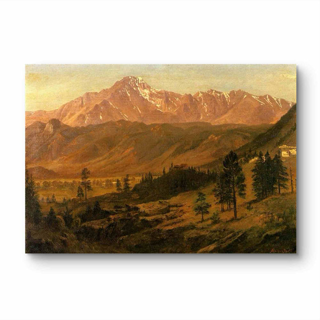 "Albert Bierstadt's 'Alpine Majesty' - Hand-Painted Mountain Landscape Oil Painting Reproduction"