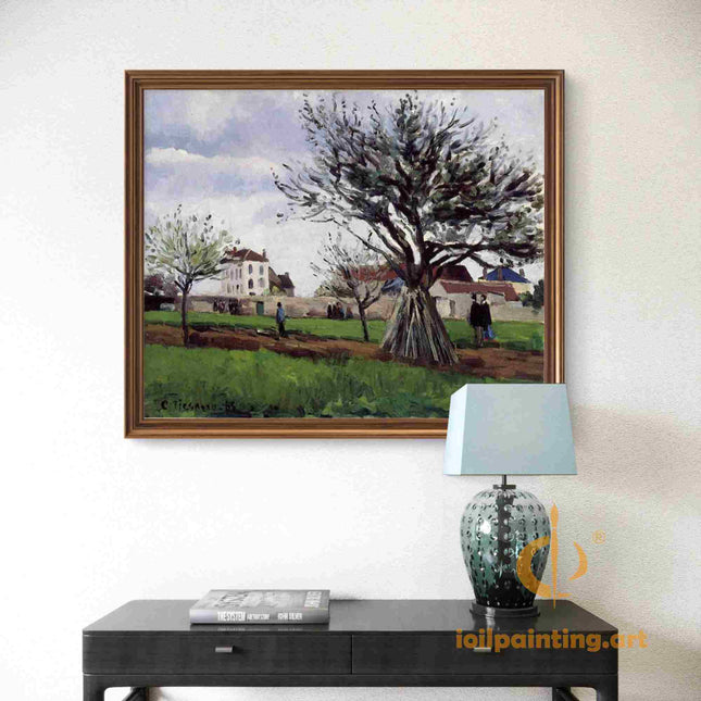 "Camille Pissarro's 'Country Lane with Shaded Tree' - Hand-Painted Impressionist Oil Painting Reproduction"