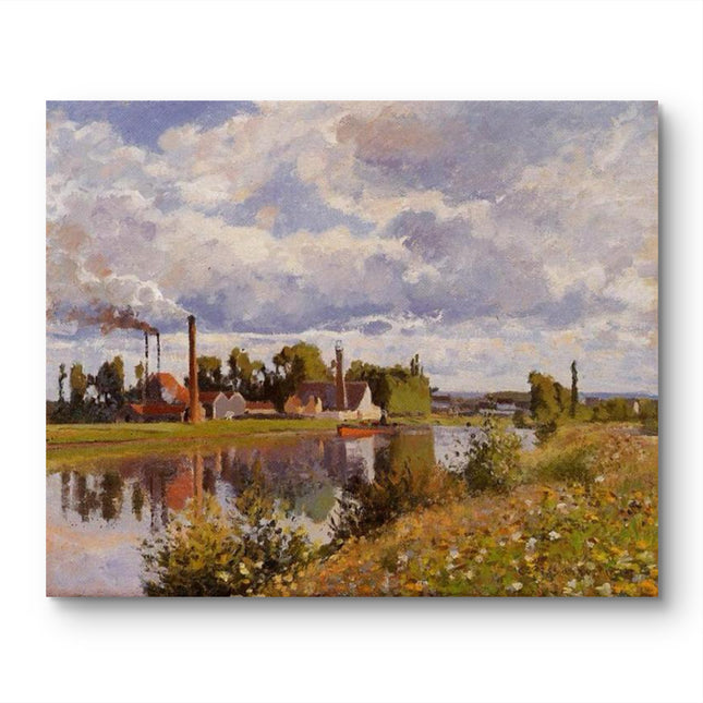 "Camille Pissarro's 'Riverside Village with Floral Banks' - Hand-Painted Oil Painting Reproduction"