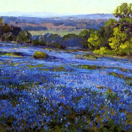 "Julian Onderdonk's 'Blue Flower Field at Dusk' Oil Painting Reproduction on Canvas"