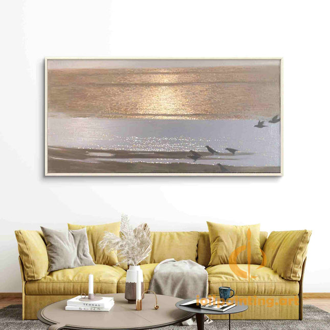 "Golden Horizon Seascape - Premium Hand-Painted Oil Reproduction on Canvas"