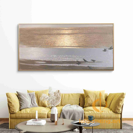 "Golden Horizon Seascape - Premium Hand-Painted Oil Reproduction on Canvas"