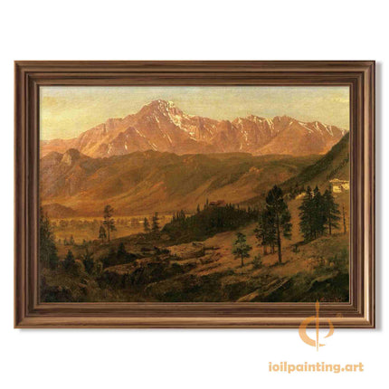 "Albert Bierstadt's 'Alpine Majesty' - Hand-Painted Mountain Landscape Oil Painting Reproduction"
