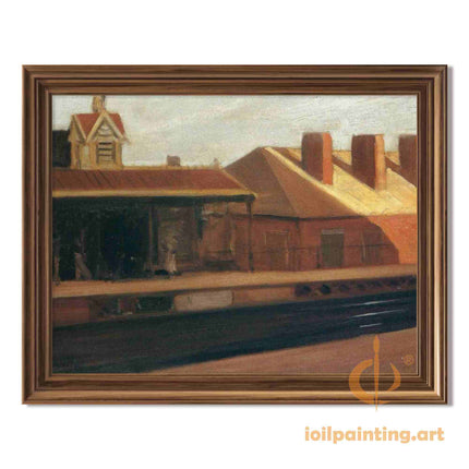 "Edward Hopper's 'Lonely Train Station at Dusk' - Hand-Painted Oil Painting Reproduction"