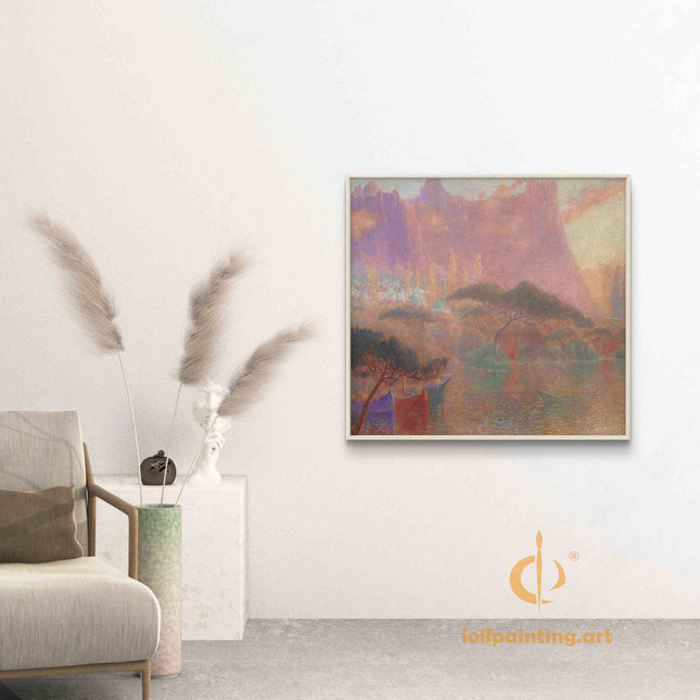"Enchanted Lakeside Twilight - Premium Hand-Painted Oil Reproduction on Canvas"