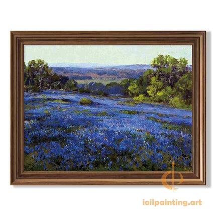 "Julian Onderdonk's 'Blue Flower Field at Dusk' Oil Painting Reproduction on Canvas"