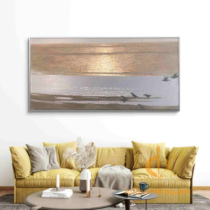 "Golden Horizon Seascape - Premium Hand-Painted Oil Reproduction on Canvas"
