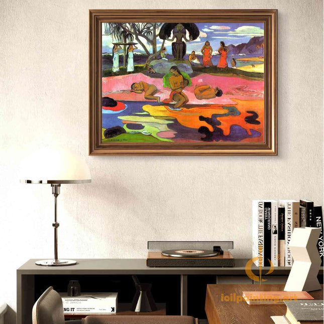 "Paul Gauguin 'Tahitian Women Under Palm Trees' - Hand-Painted Post-Impressionist Oil Painting Reproduction | Exotic Tropical Art"