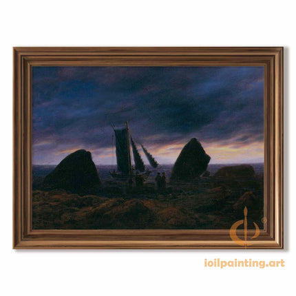 "Caspar David Friedrich's 'Mystic Voyage at Twilight' - Hand-Painted Romantic Oil Painting Reproduction"