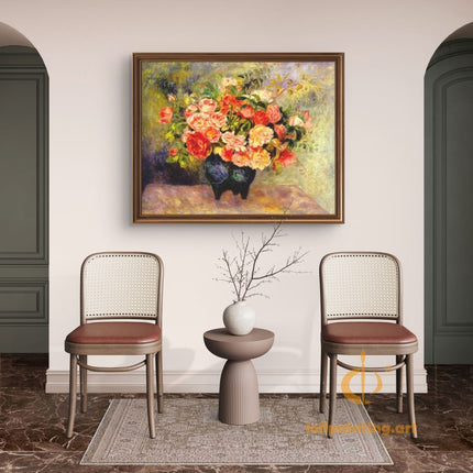 "Pierre-Auguste Renoir's 'Roses in a Vase' - Premium Hand-Painted Oil Painting Reproduction"