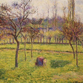 "Camille Pissarro's 'Farmer in Sunlit Fields' - Hand-Painted Impressionist Oil Painting Reproduction"