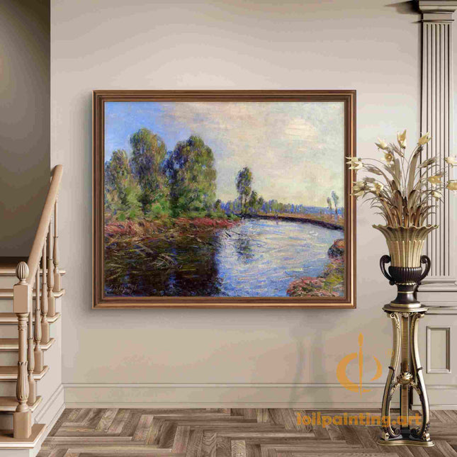 "Alfred Sisley's 'Riverside Tranquility' - Hand-Painted Impressionist Oil Painting Reproduction"