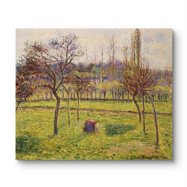 "Camille Pissarro's 'Farmer in Sunlit Fields' - Hand-Painted Impressionist Oil Painting Reproduction"